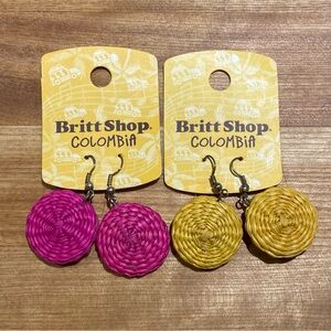 Britt Shop Pink and Yellow Woven Earrings - Lot of two